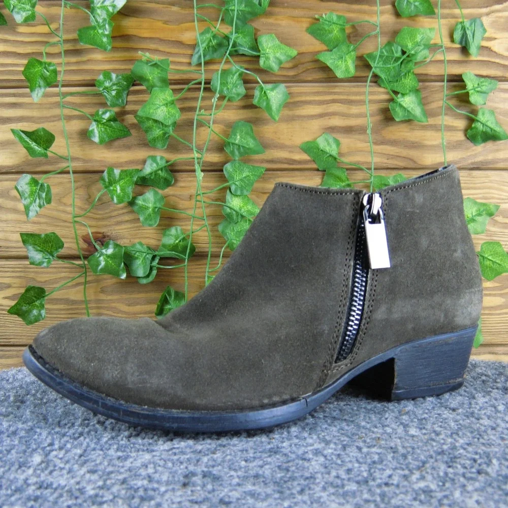 Caralone Women's 36 Brown Suede Ankle Boots Zip Side Low‎ Heel Casual Booties